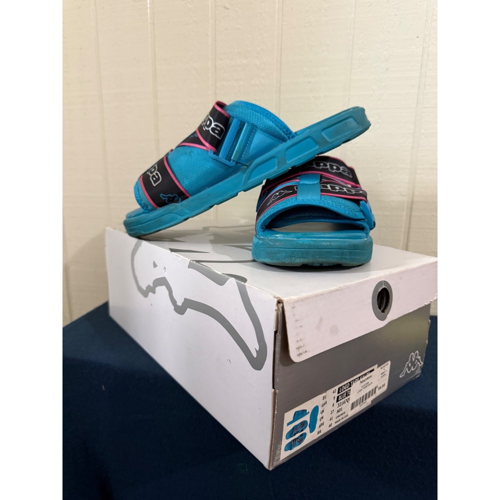 Kappa Logo Tape Kalpi Slides Blue Turquoise Unisex Sandals 32167QW Size 9 Mens